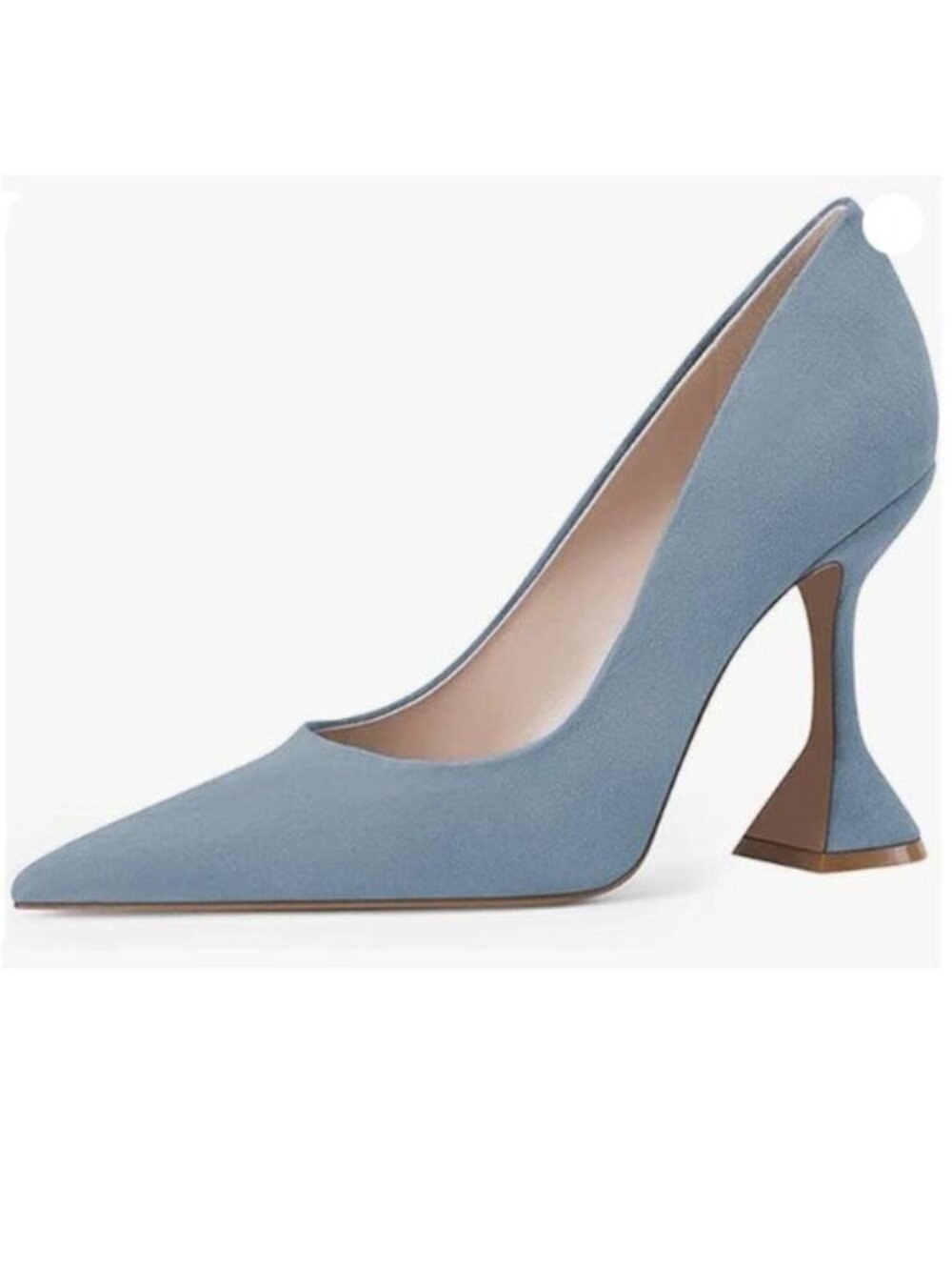 YDN Women Pointed Toe Slip on Pumps Special Kitten High Heel Shoe Blue Suede